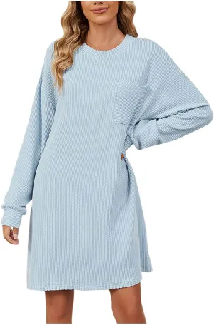JOAU Women's Casual 2025 Spring Summer Short Dresses Fashion Loose Long Sleeve Crewneck Shift T Shirt Mini Dress with Pocket