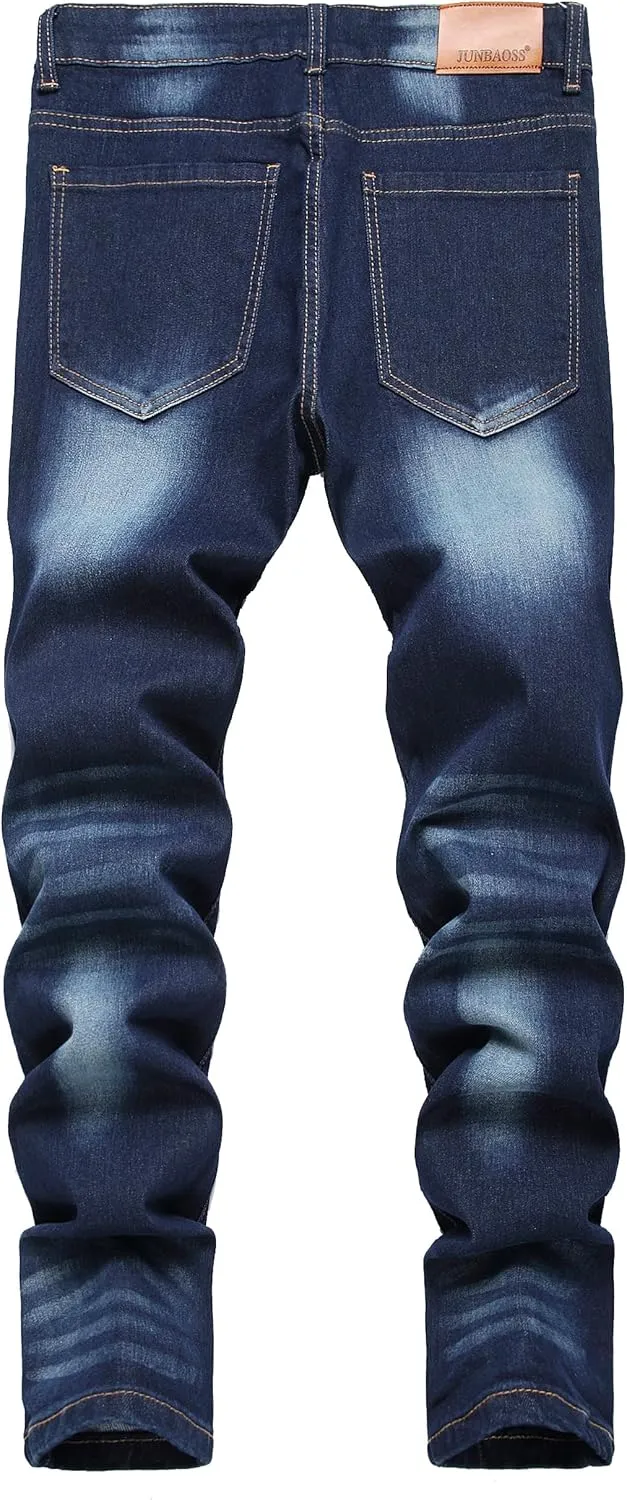 JUNBAOSS Men's Slim Fit Stretch Jeans Ripped Skinny Jeans for Men, Fashion Distressed Straight Comfort Flex Waist Pants