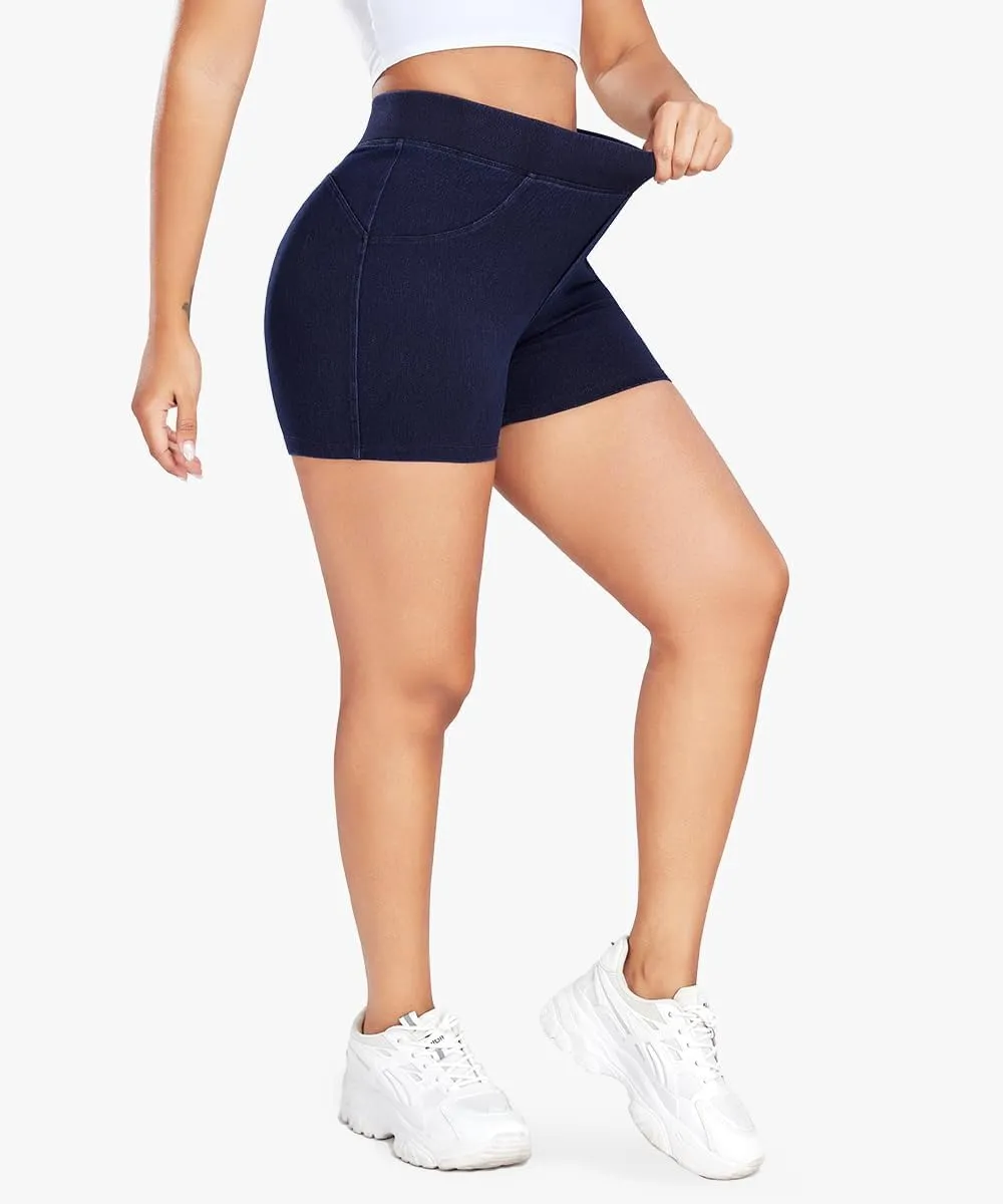 KIWI RATA Womens Jean Shorts Stretchy, High Waisted Scrunch Butt Shorts, Summer Casual Denim Butt Lift Shorts