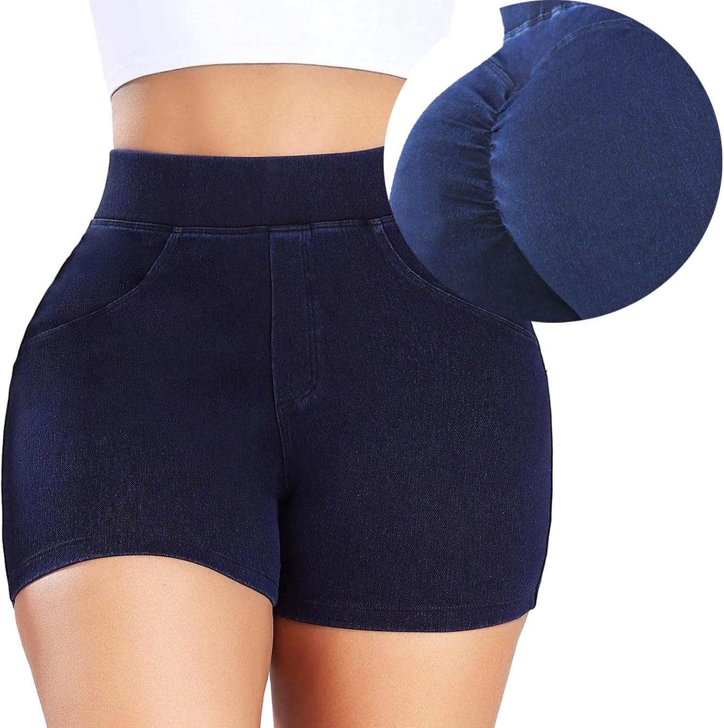 KIWI RATA Womens Jean Shorts Stretchy, High Waisted Scrunch Butt Shorts, Summer Casual Denim Butt Lift Shorts