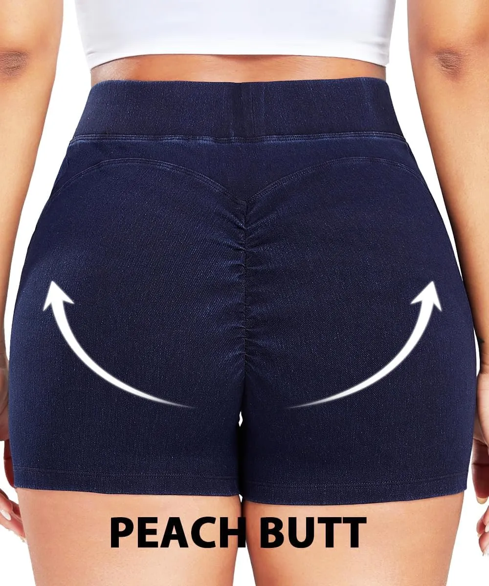 KIWI RATA Womens Jean Shorts Stretchy, High Waisted Scrunch Butt Shorts, Summer Casual Denim Butt Lift Shorts