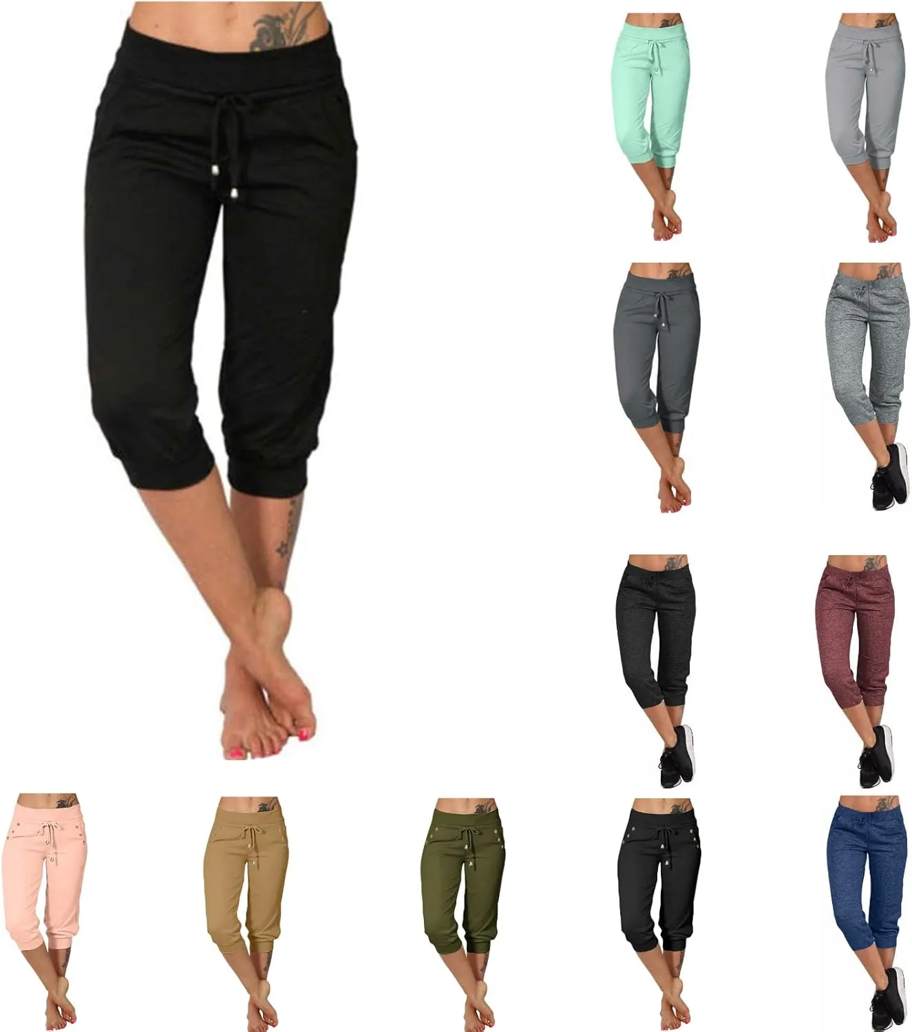 Ladies Capris Petite Length Cropped Joggers Womens Crop Leggings Womens Drawstring Capris Capris Sweat Pants for Women Cropped Leggings with Pockets Today 2024, Small