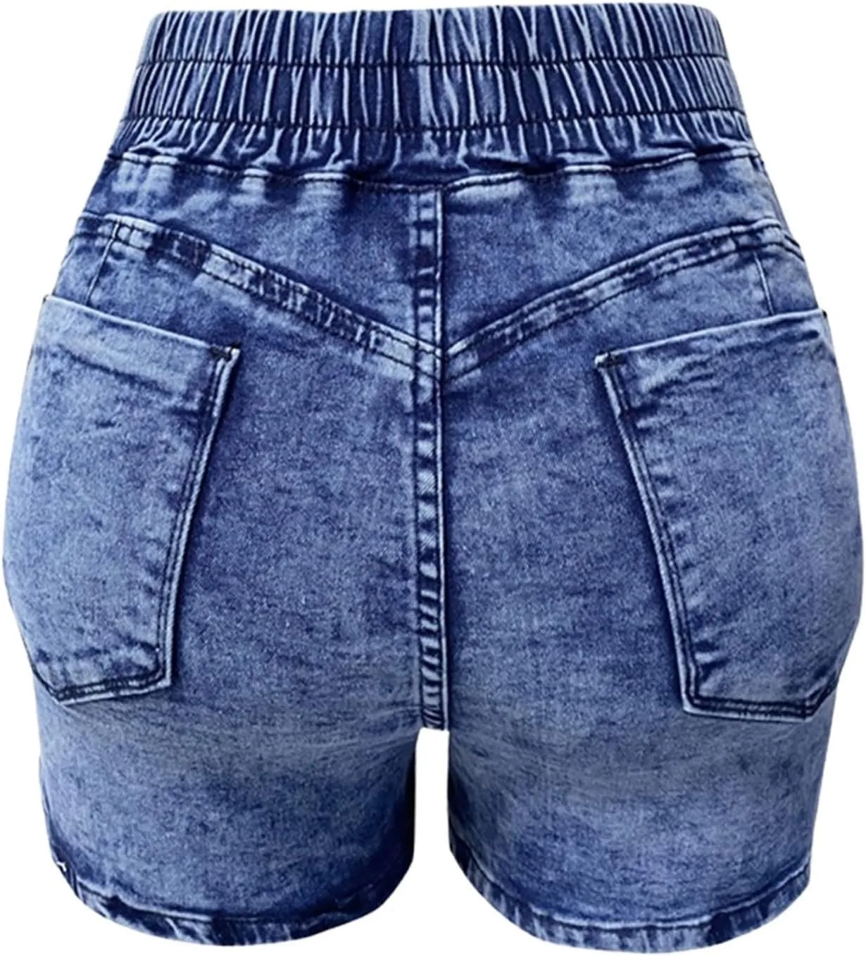Lady Solid Color Washed Ripped High Waisted Stretch Denim Shorts Sexy Shorts for Women