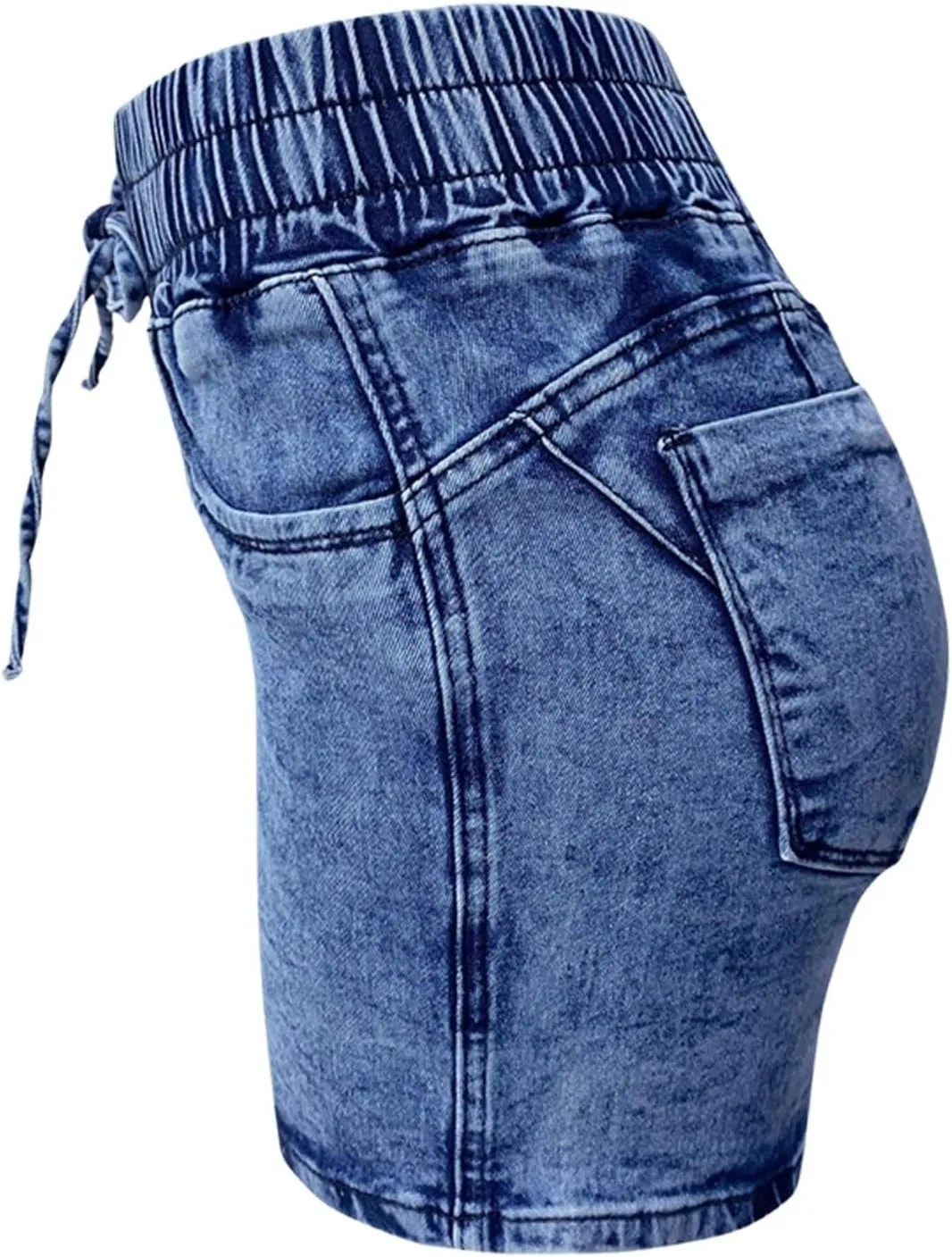 Lady Solid Color Washed Ripped High Waisted Stretch Denim Shorts Sexy Shorts for Women