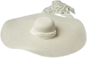 Large Brim with for Sun Hat for Women Outdoor Activities Creamy-White Ribbon Decoration Large Brim for Sun Ladies Summer Beach Seash