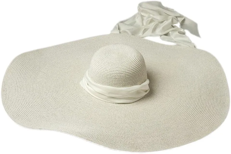 Large Brim with for Sun Hat for Women Outdoor Activities Creamy-White Ribbon Decoration Large Brim for Sun Ladies Summer Beach Seash