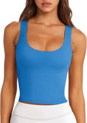 LASLULU Womens Longline Sports Bras Workout Yoga Gym Athletic Tops Clothes Shirts Camisole Padded Crop Tank Tops