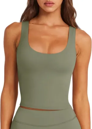LASLULU Womens Longline Sports Bras Workout Yoga Gym Athletic Tops Clothes Shirts Camisole Padded Crop Tank Tops