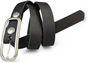 Leather Womens Belt Slim Silver Buckle 0.8 inch