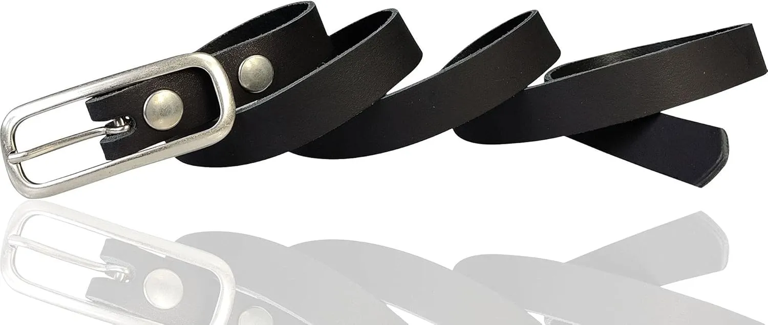 Leather Womens Belt Slim Silver Buckle 0.8 inch