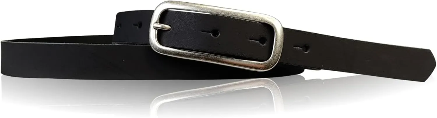 Leather Womens Belt Slim Silver Buckle 0.8 inch