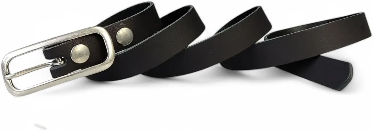 Leather Womens Belt Slim Silver Buckle 0.8 inch