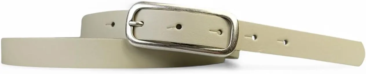 Leather Womens Belt Slim Silver Buckle 0.8 inch