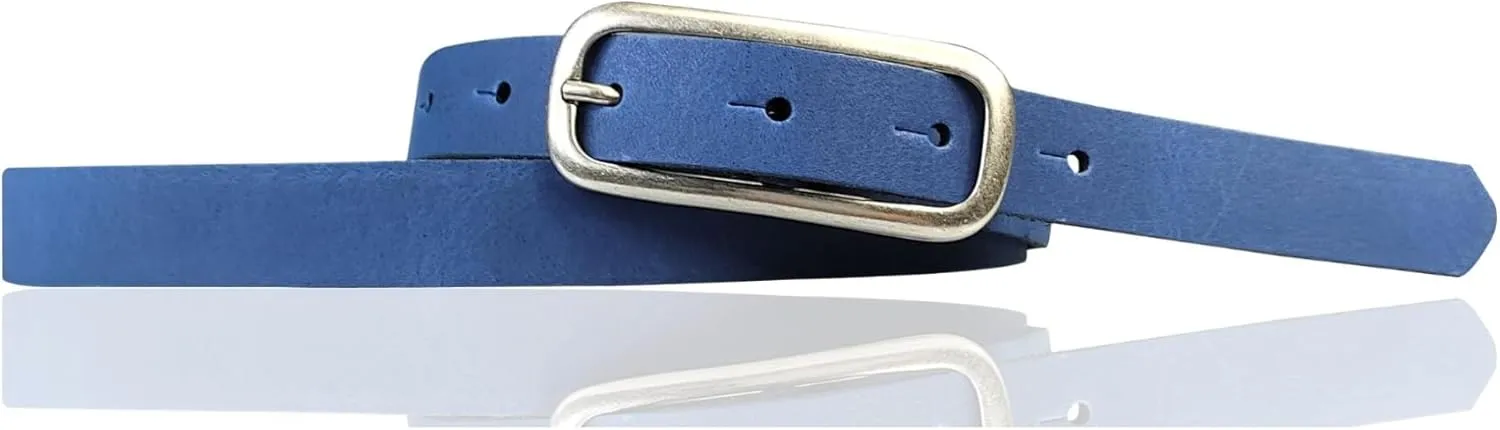 Leather Womens Belt Slim Silver Buckle 0.8 inch