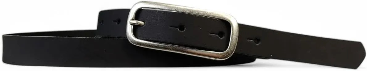 Leather Womens Belt Slim Silver Buckle 0.8 inch