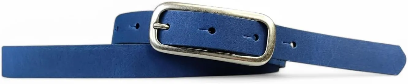 Leather Womens Belt Slim Silver Buckle 0.8 inch