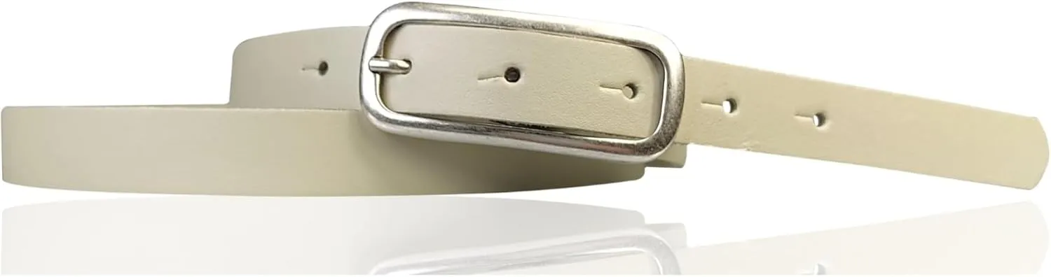 Leather Womens Belt Slim Silver Buckle 0.8 inch