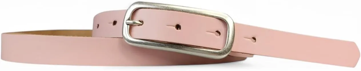 Leather Womens Belt Slim Silver Buckle 0.8 inch