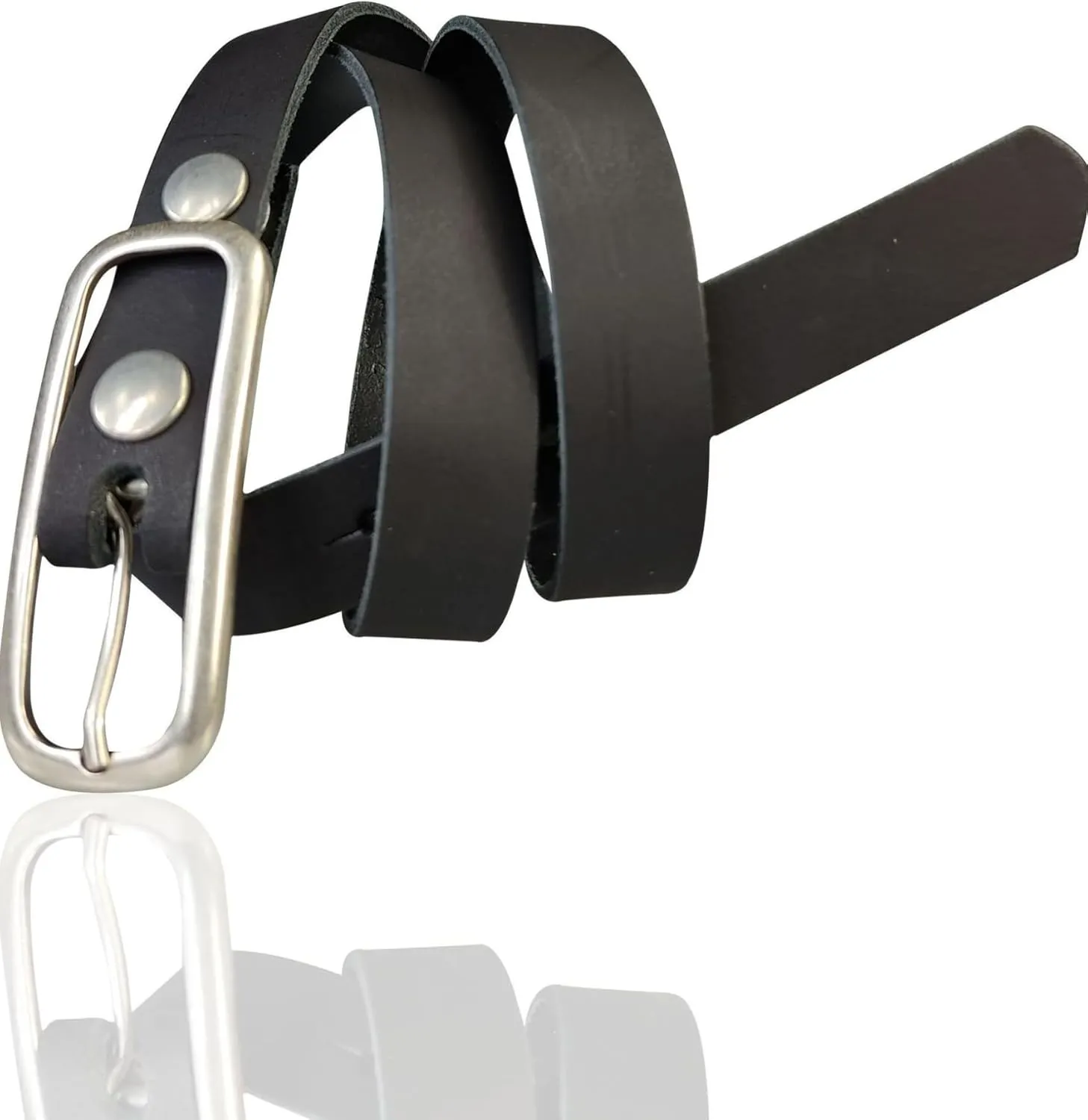 Leather Womens Belt Slim Silver Buckle 0.8 inch