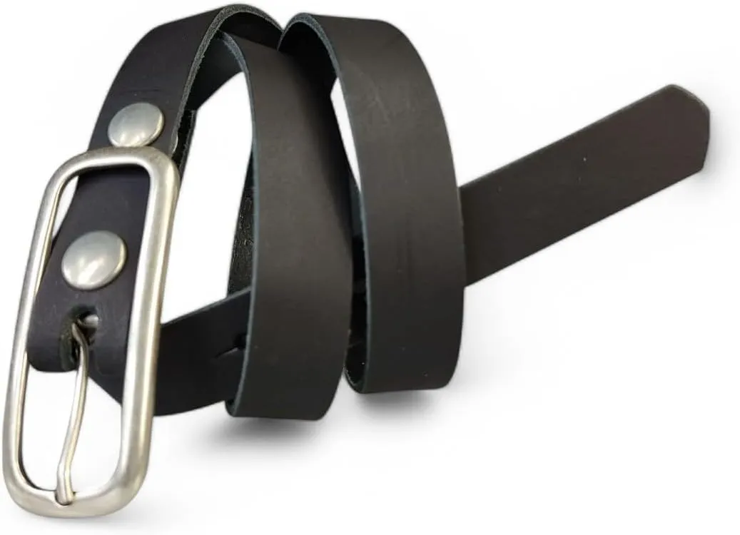 Leather Womens Belt Slim Silver Buckle 0.8 inch