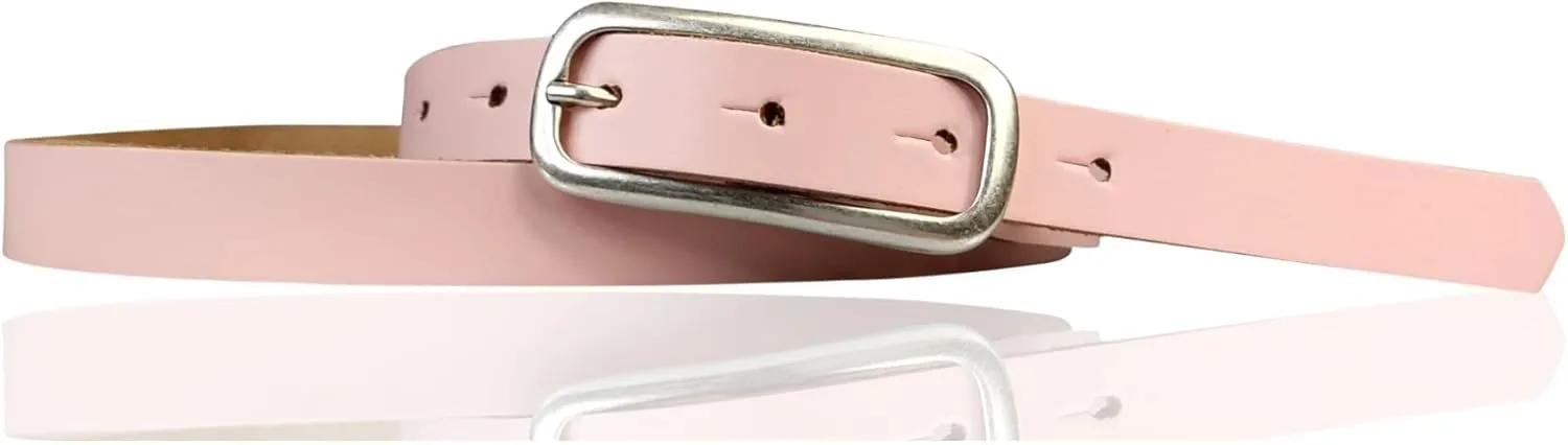 Leather Womens Belt Slim Silver Buckle 0.8 inch