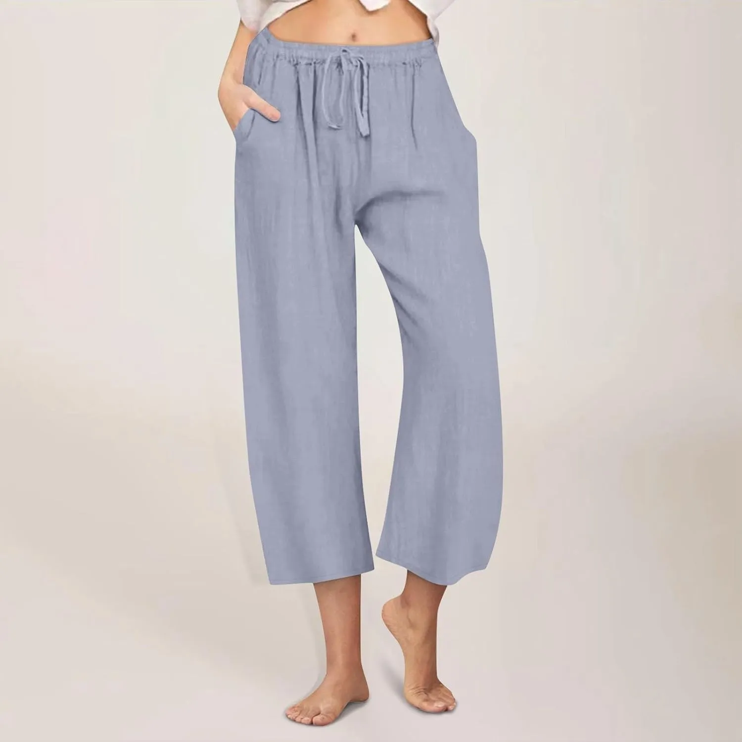 Linen Pants Women Summer Plus Size Capri Pants 2025 Trendy Wide Leg Pants Casual Beach Spring Cropped Linen Pants