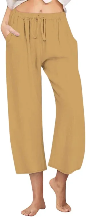 Linen Pants Women Summer Plus Size Capri Pants 2025 Trendy Wide Leg Pants Casual Beach Spring Cropped Linen Pants