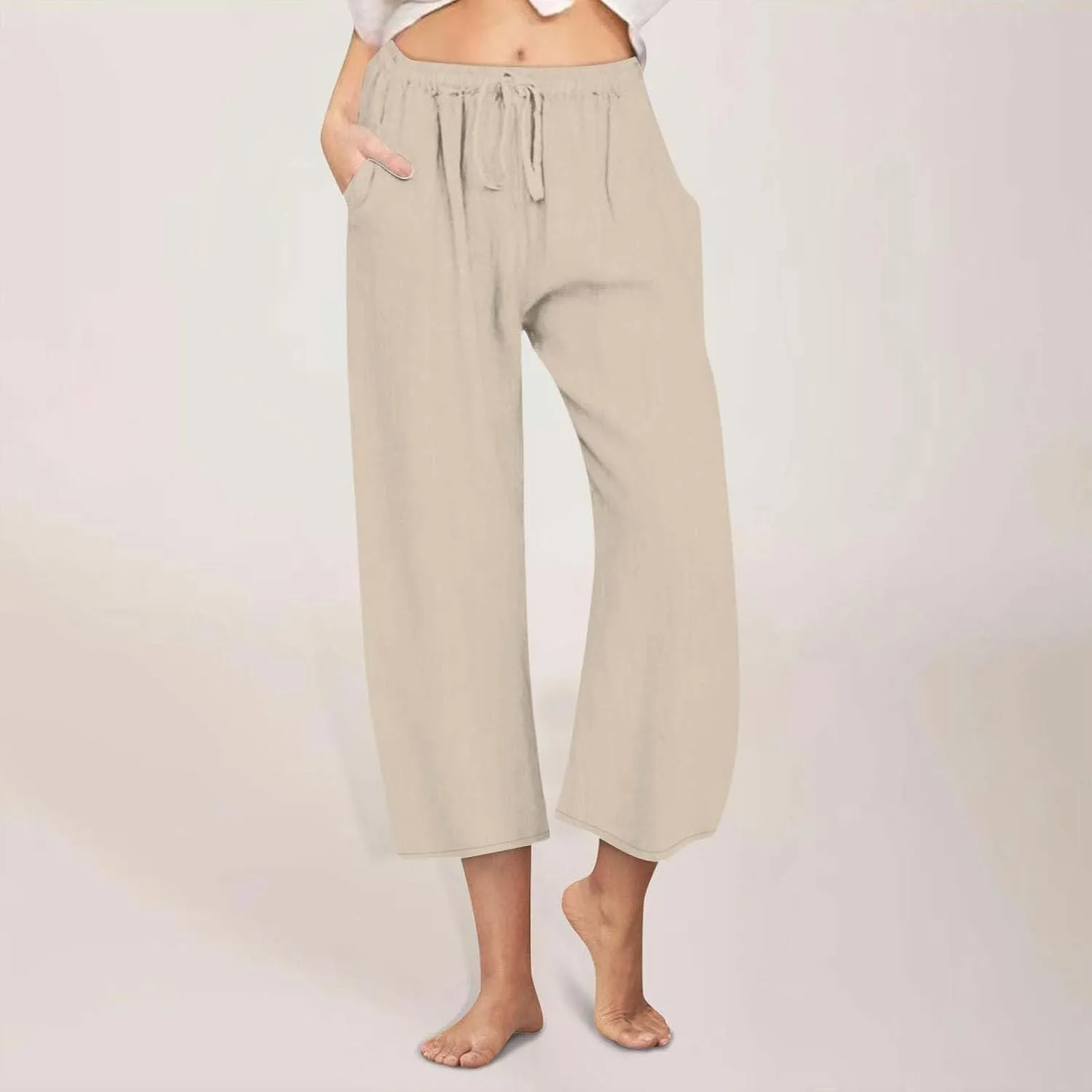 Linen Pants Women Summer Plus Size Capri Pants 2025 Trendy Wide Leg Pants Casual Beach Spring Cropped Linen Pants