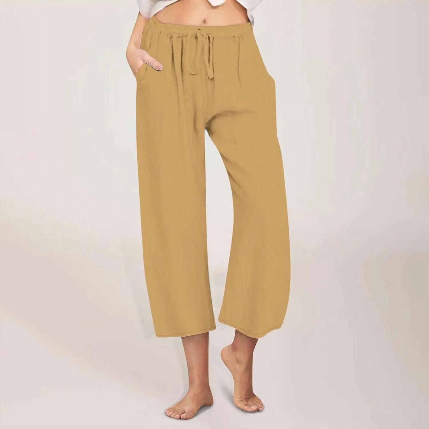 Linen Pants Women Summer Plus Size Capri Pants 2025 Trendy Wide Leg Pants Casual Beach Spring Cropped Linen Pants