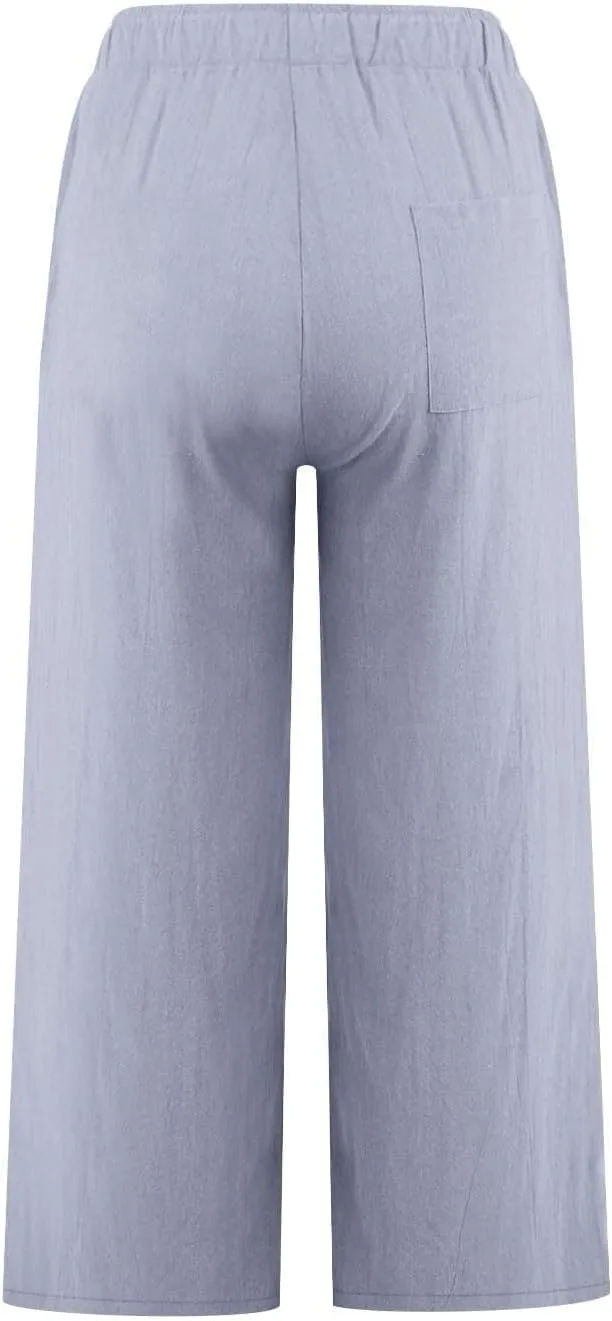 Linen Pants Women Summer Plus Size Capri Pants 2025 Trendy Wide Leg Pants Casual Beach Spring Cropped Linen Pants