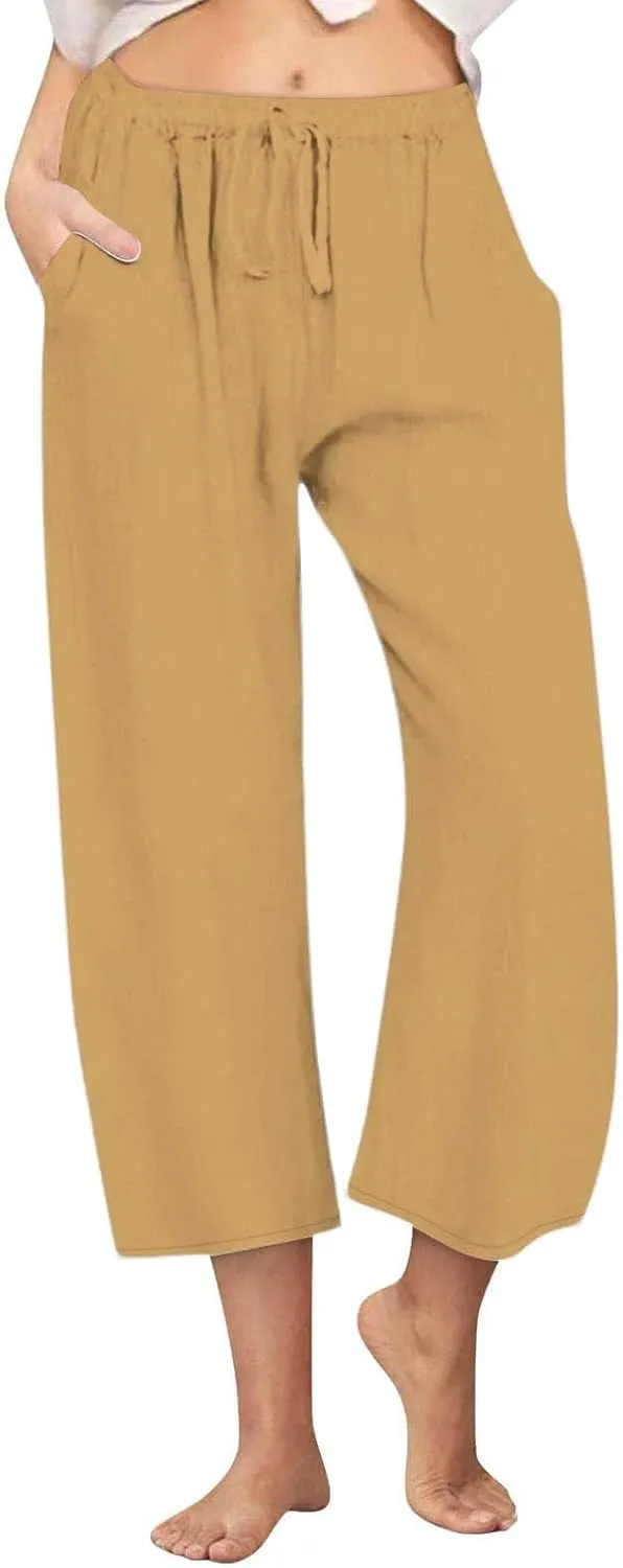 Linen Pants Women Summer Plus Size Capri Pants 2025 Trendy Wide Leg Pants Casual Beach Spring Cropped Linen Pants