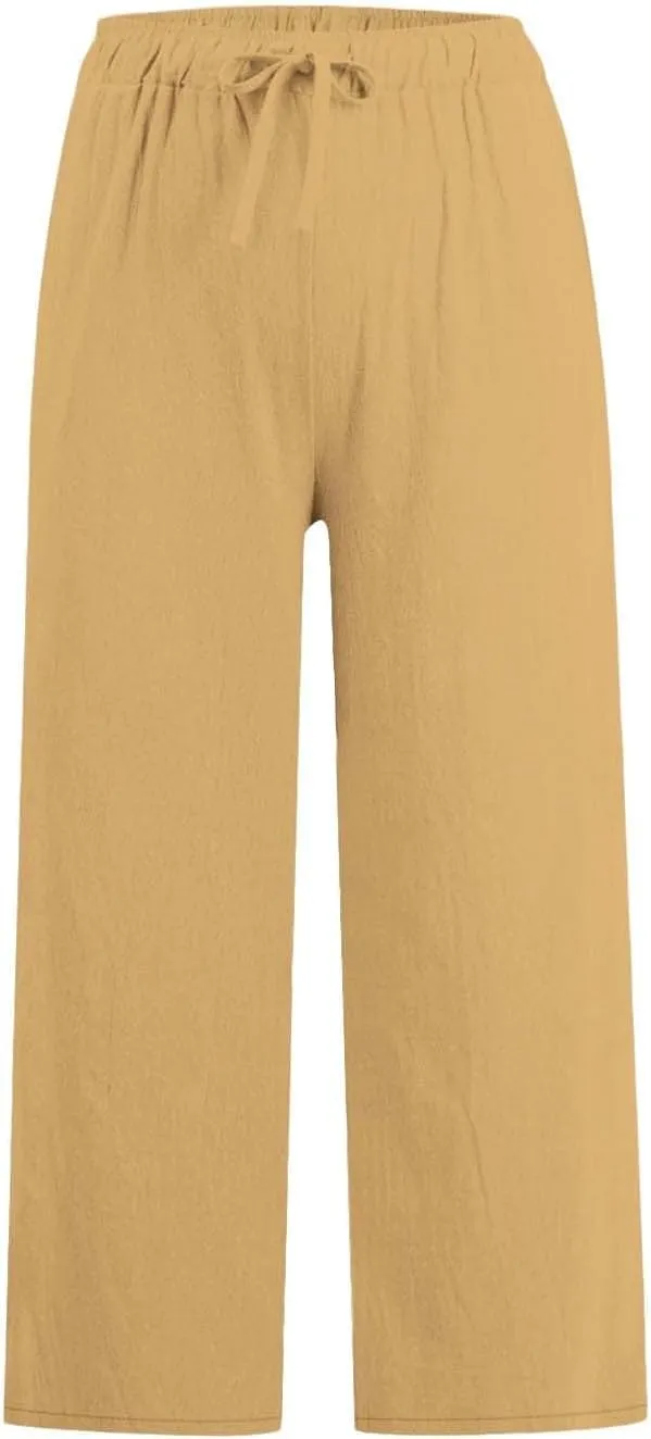 Linen Pants Women Summer Plus Size Capri Pants 2025 Trendy Wide Leg Pants Casual Beach Spring Cropped Linen Pants