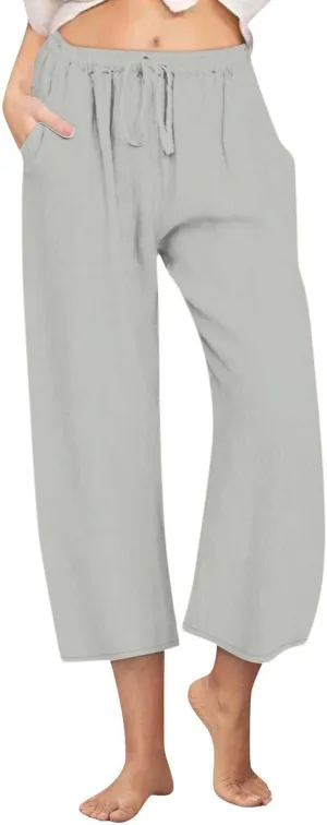 Linen Pants Women Summer Plus Size Capri Pants 2025 Trendy Wide Leg Pants Casual Beach Spring Cropped Linen Pants