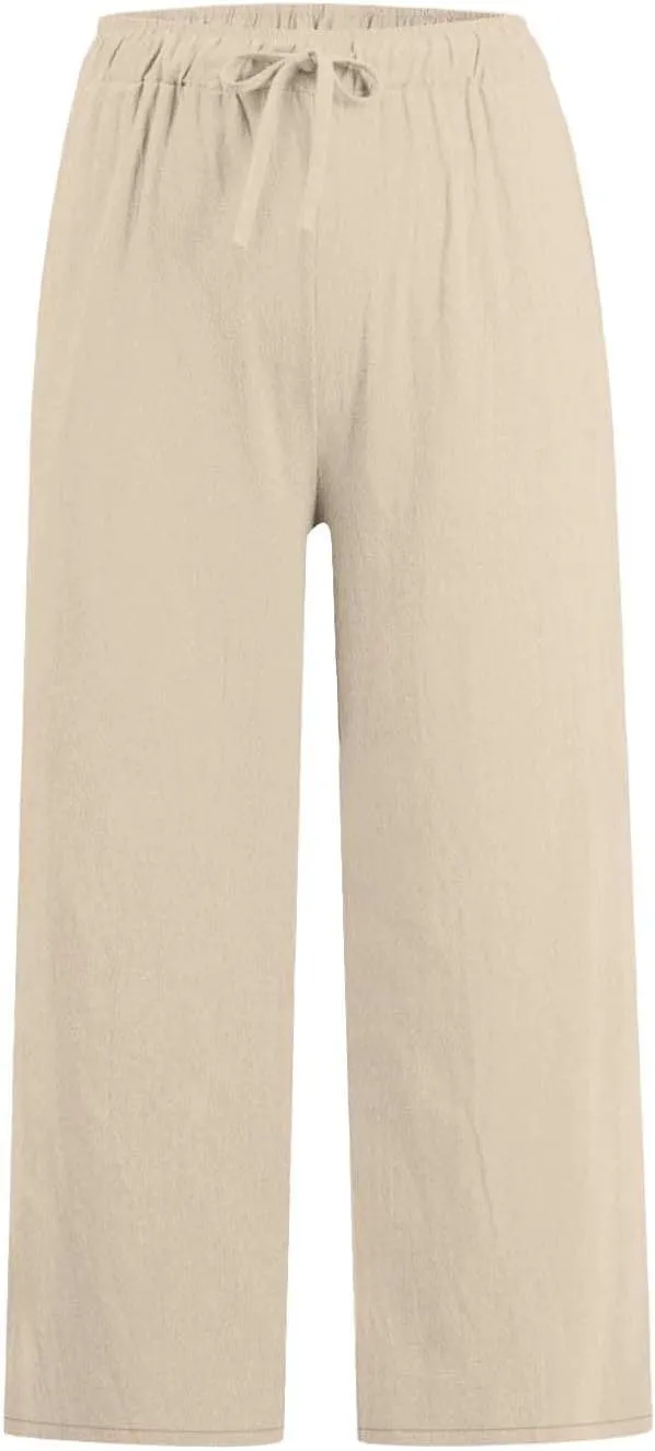 Linen Pants Women Summer Plus Size Capri Pants 2025 Trendy Wide Leg Pants Casual Beach Spring Cropped Linen Pants