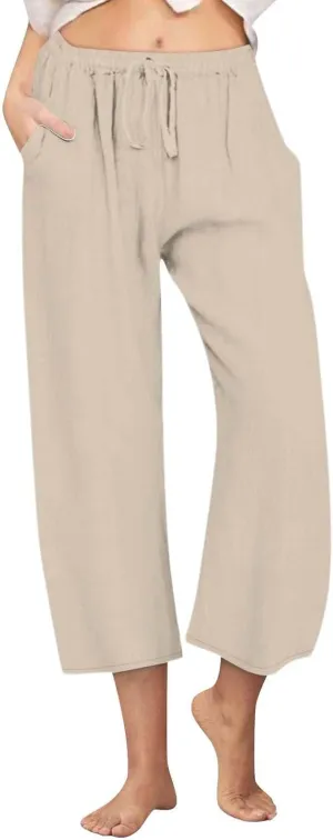 Linen Pants Women Summer Plus Size Capri Pants 2025 Trendy Wide Leg Pants Casual Beach Spring Cropped Linen Pants
