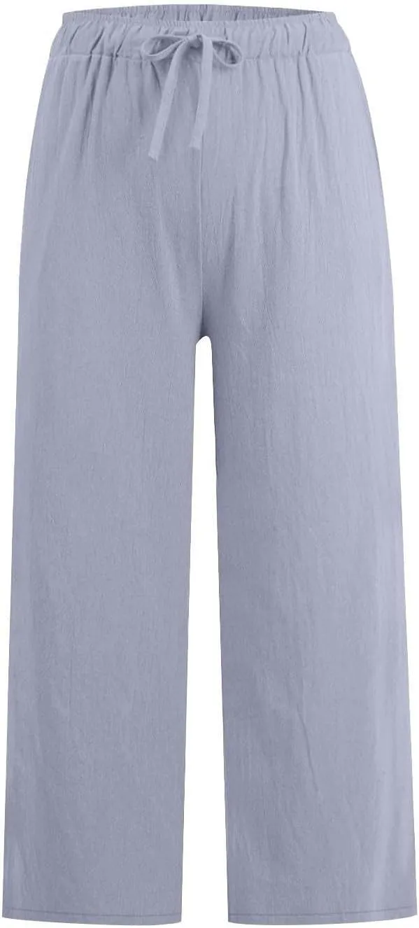 Linen Pants Women Summer Plus Size Capri Pants 2025 Trendy Wide Leg Pants Casual Beach Spring Cropped Linen Pants