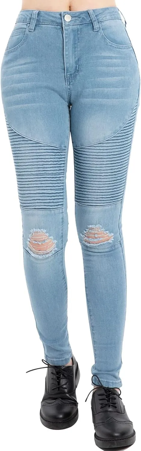 Lisskolo Women's Stretch Skinny Jeans Mid High Waist Slim Fit Pencil Leg Denim Casual Jeans Leggings