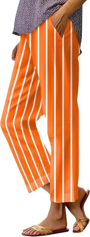 Lounge Pants Women Petite Linen Elastic Waisted Drawstring Pants with Pockets Solid Casual Summer Cropped Pants