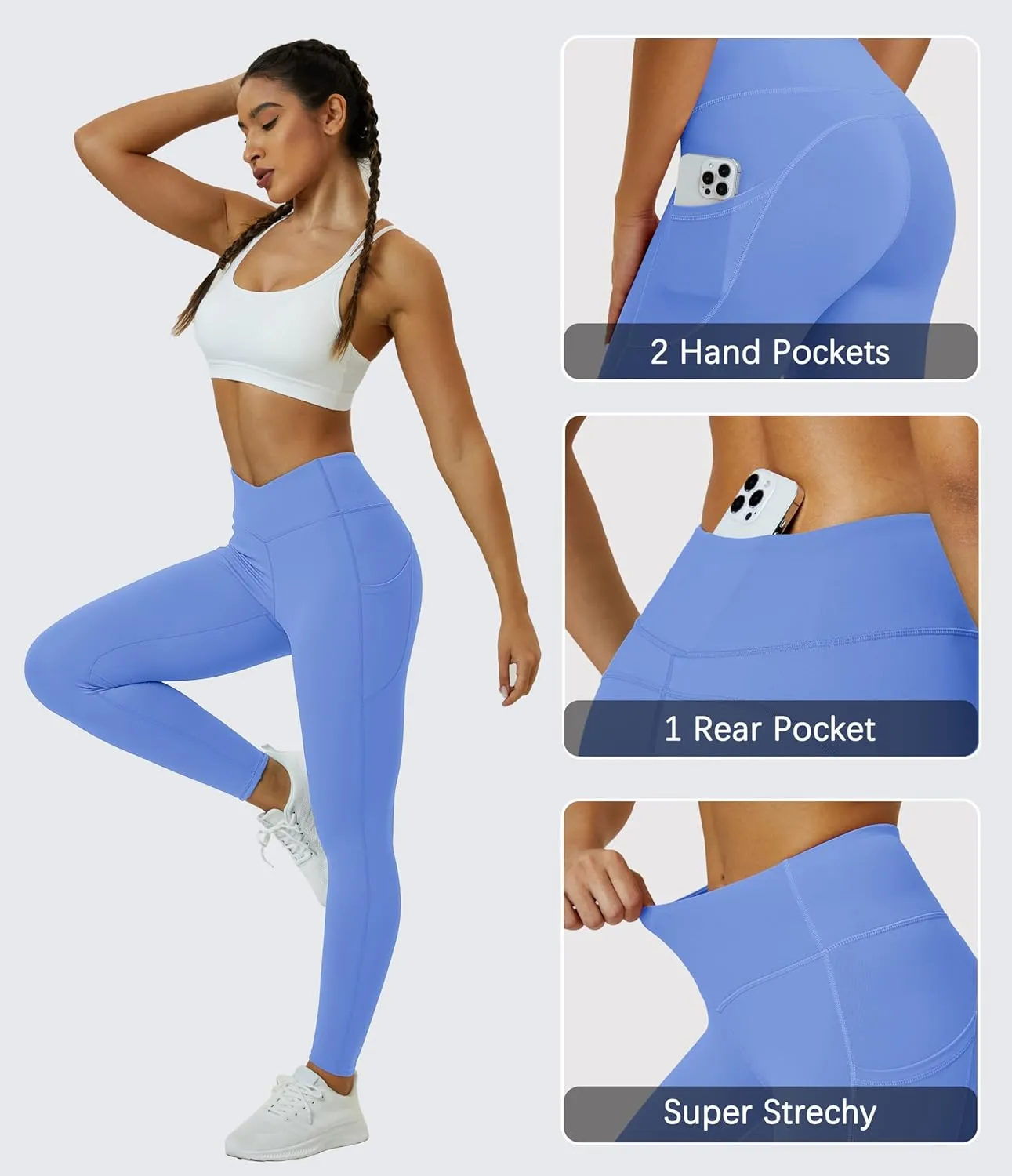 MAGCOMSEN Women's Yoga Leggings V Waist Gym Workout Athletic Leggings with Pockets Stretch Soft Leggings Spring Autumn