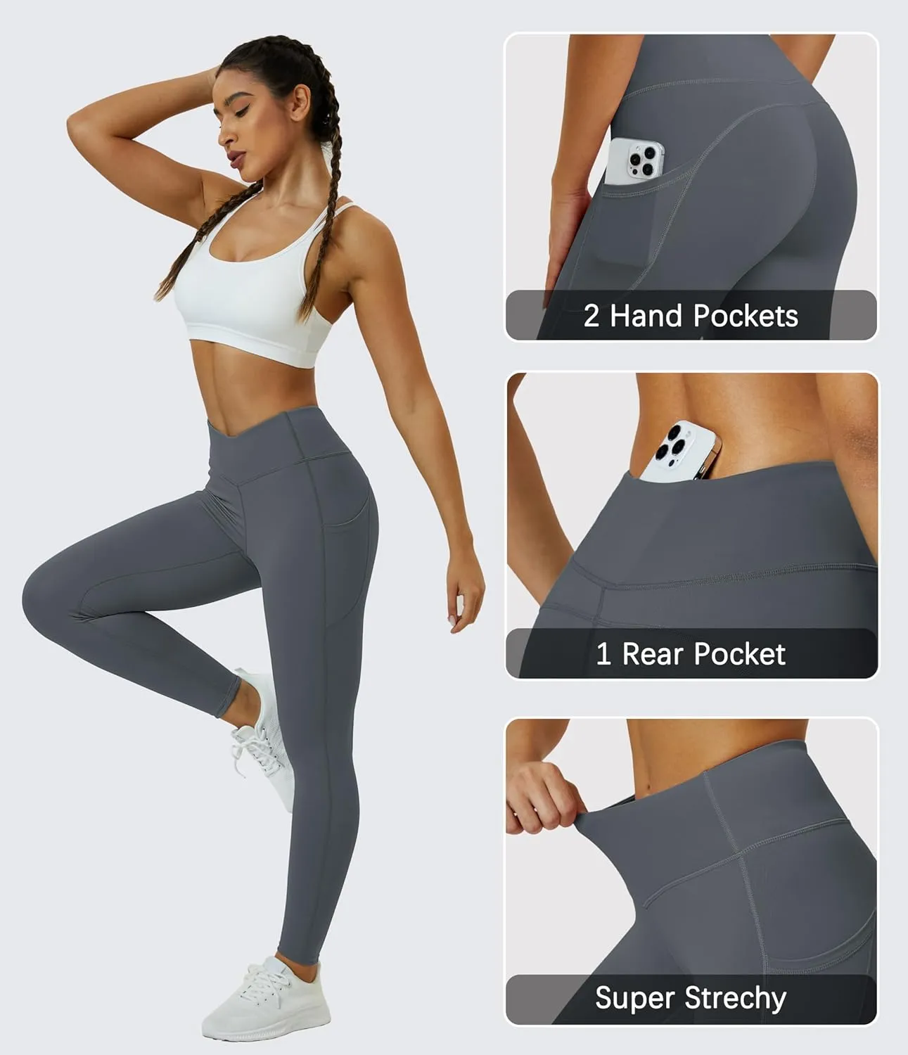 MAGCOMSEN Women's Yoga Leggings V Waist Gym Workout Athletic Leggings with Pockets Stretch Soft Leggings Spring Autumn