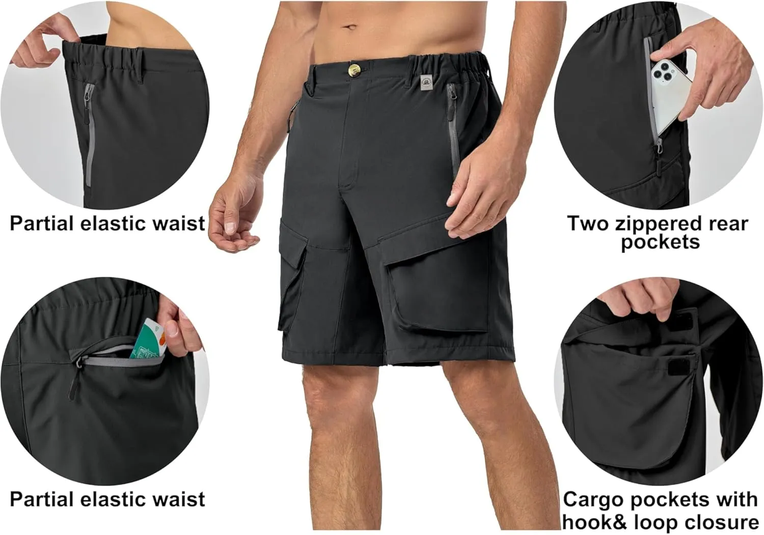 Mapamyumco Men's Hiking Shorts, Golf Shorts Quick Dry Cargo Shorts Lightweight for Casual, Running