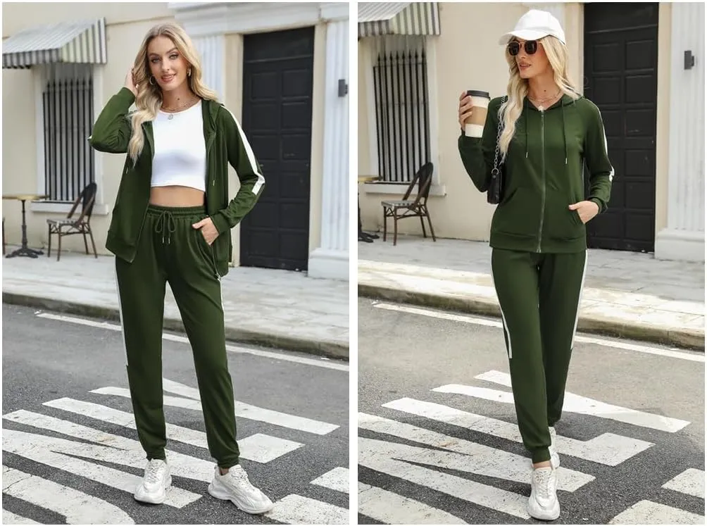 Marvmys 2 Piece Tracksuit for Women Set Zip Up Hoodies Sweatsuits Color Block Jogging Suit with Pockets
