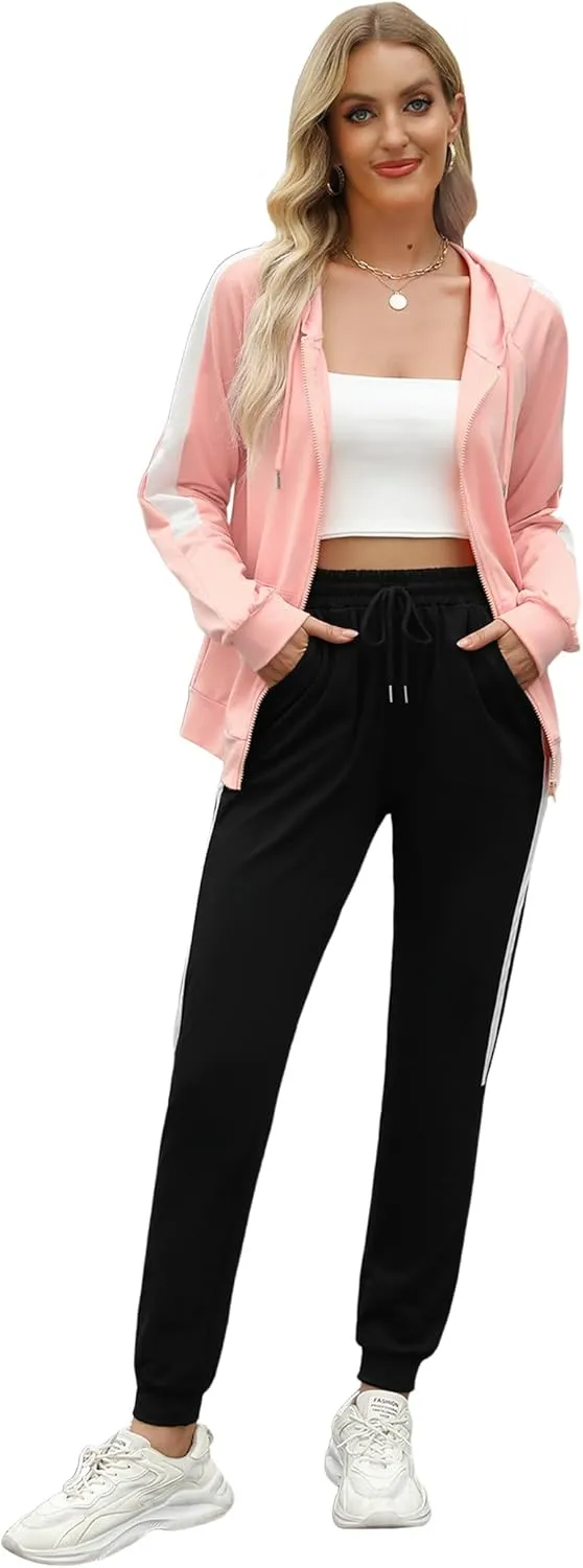 Marvmys 2 Piece Tracksuit for Women Set Zip Up Hoodies Sweatsuits Color Block Jogging Suit with Pockets