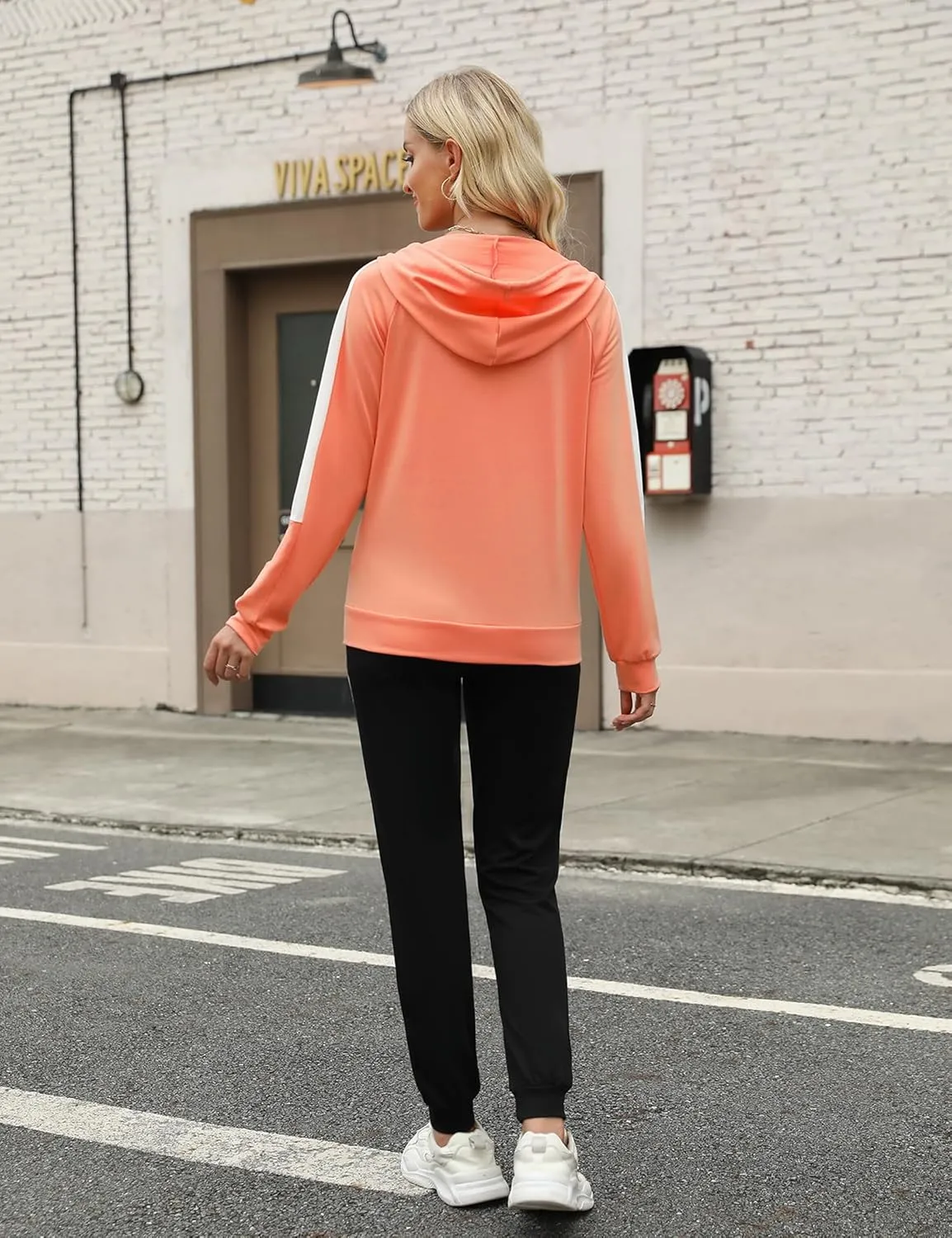 Marvmys 2 Piece Tracksuit for Women Set Zip Up Hoodies Sweatsuits Color Block Jogging Suit with Pockets