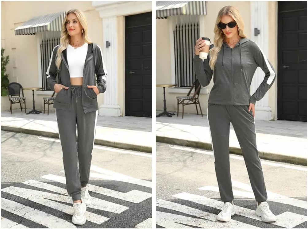 Marvmys 2 Piece Tracksuit for Women Set Zip Up Hoodies Sweatsuits Color Block Jogging Suit with Pockets