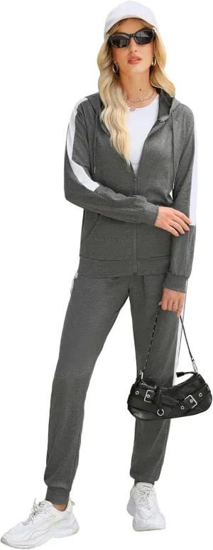 Marvmys 2 Piece Tracksuit for Women Set Zip Up Hoodies Sweatsuits Color Block Jogging Suit with Pockets
