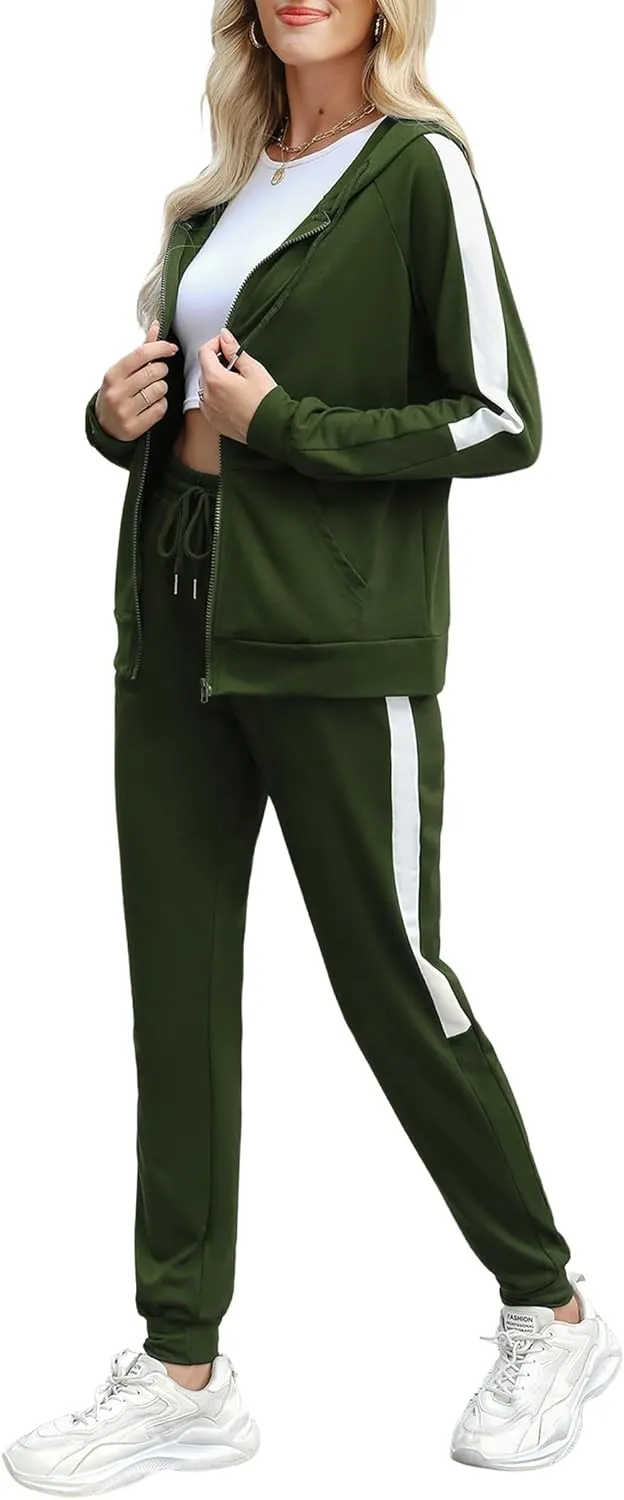 Marvmys 2 Piece Tracksuit for Women Set Zip Up Hoodies Sweatsuits Color Block Jogging Suit with Pockets