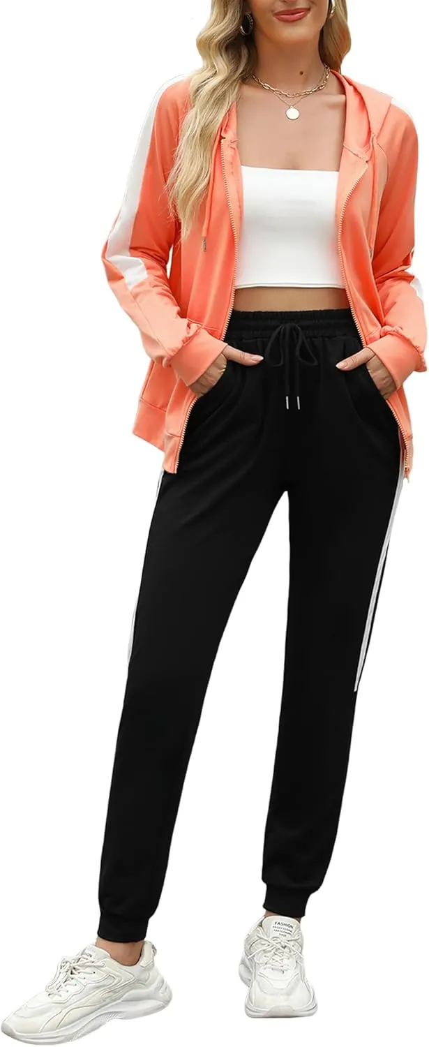 Marvmys 2 Piece Tracksuit for Women Set Zip Up Hoodies Sweatsuits Color Block Jogging Suit with Pockets