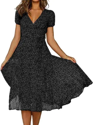Maxi Dresses for Women 2025 Summer Floral Printed Short Sleeve V Neck Tunic Maxi Dresses Flowy Hem Swing Dresse