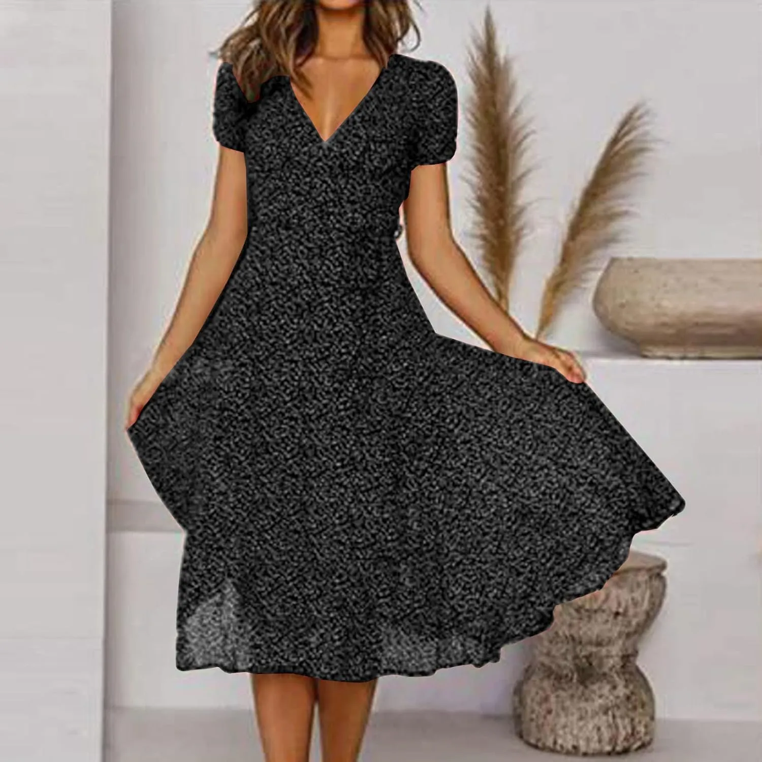 Maxi Dresses for Women 2025 Summer Floral Printed Short Sleeve V Neck Tunic Maxi Dresses Flowy Hem Swing Dresse